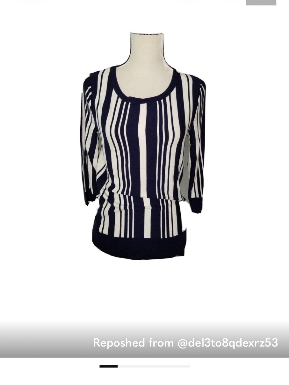 New York & Company Navy and White Striped Scoop-Neck Top